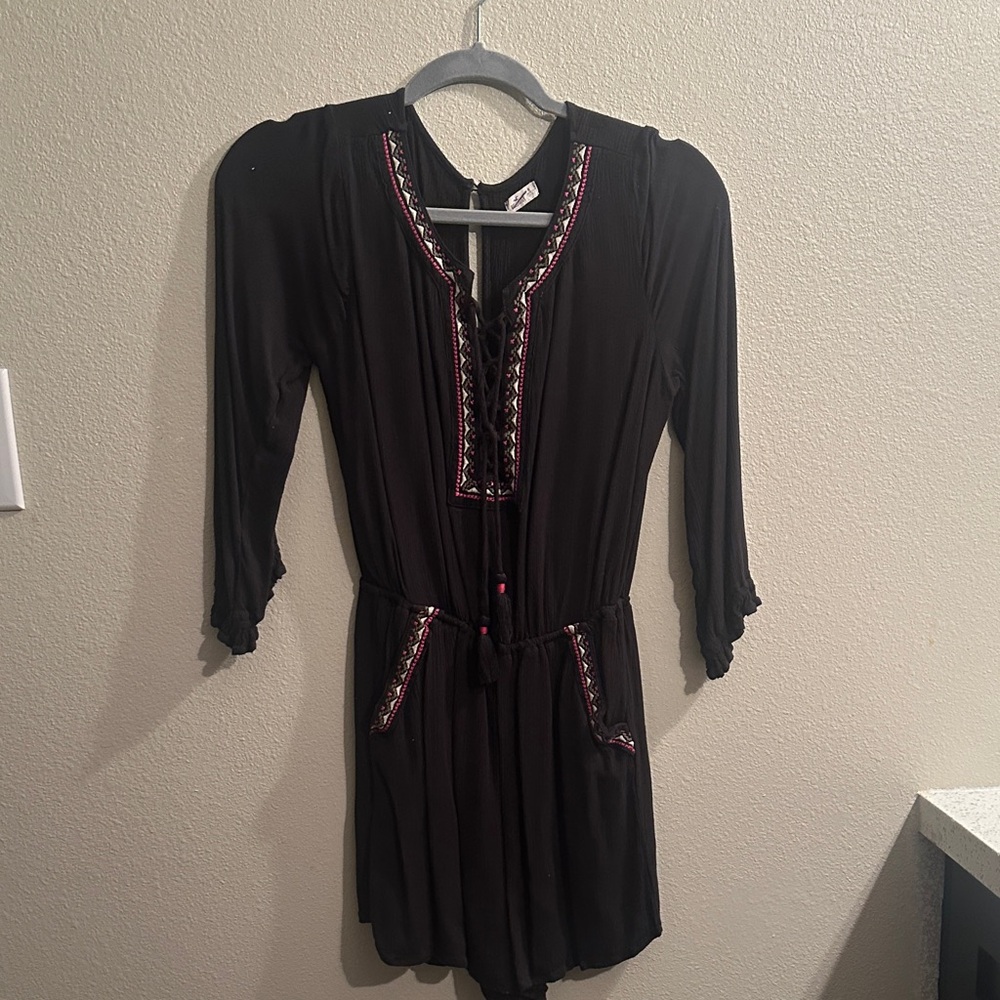 Hollister Black Romper with Pink Embroidery